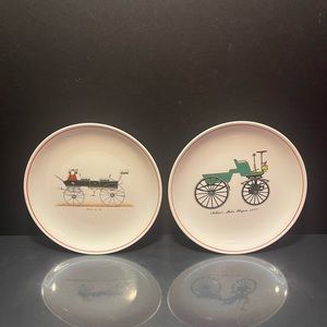 2 Vintage Crown Potteries 7.25” plates “Seldon's Motor Wagon & Break 363"